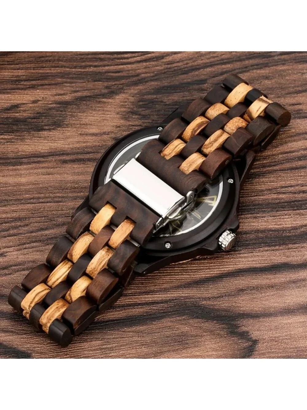 Men's Black Brown Classic Handmade Round Bamboo Analog Date Quartz Wooden Watch